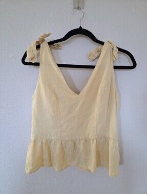 Express Linen Blend Shoulder Tie Peplum Tank Top Butter Yellow Medium